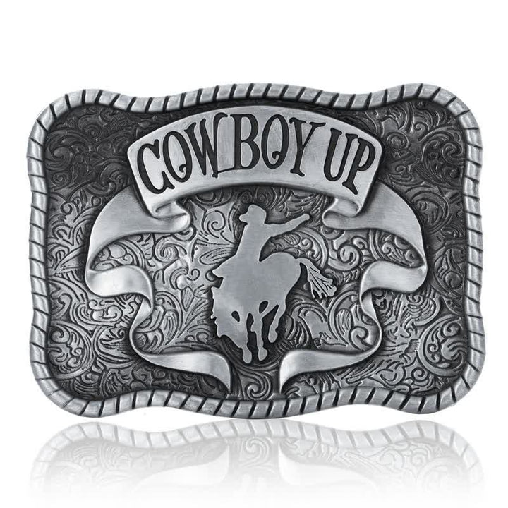 Cinturón de cuero con hebilla de caballo de rodeo para hombre, hecho a mano, con diseño de vaquero