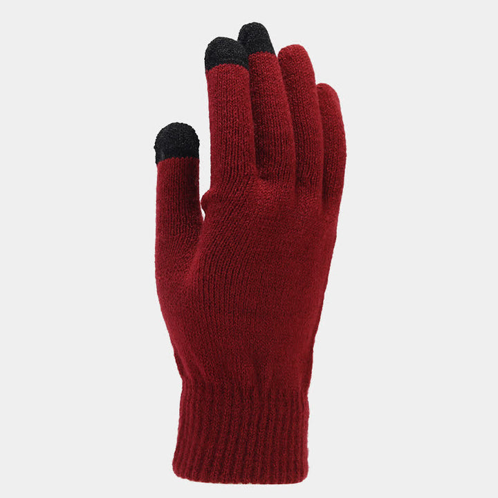 Conjunto de 3 guantes y bufanda unisex de sarga de color sólido