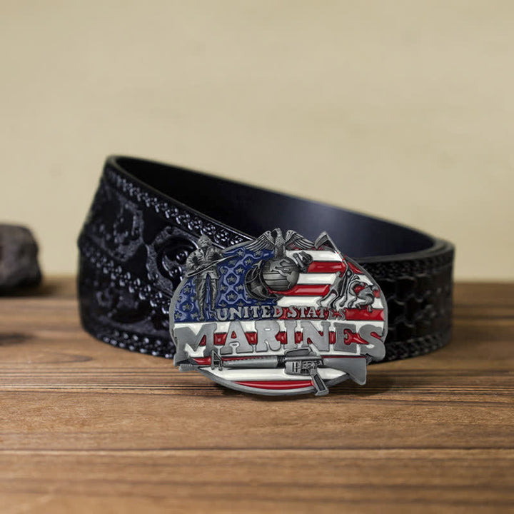 Cinturón de cuero con hebilla de marines estadounidenses para hombre, hecho a mano