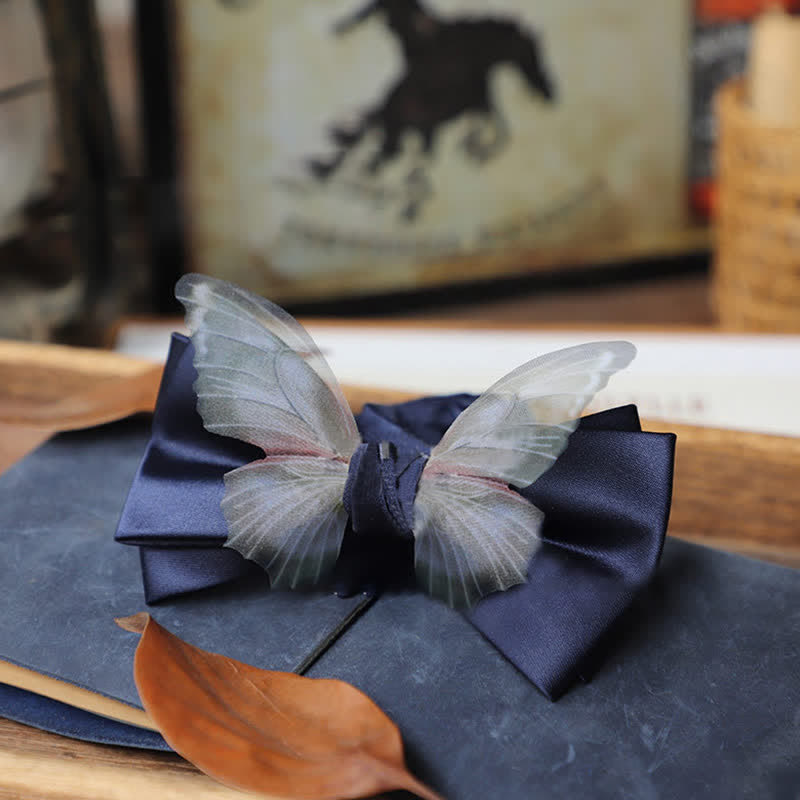 Conjunto de pajarita y pañuelo de bolsillo de organza vintage con mariposas para hombre
