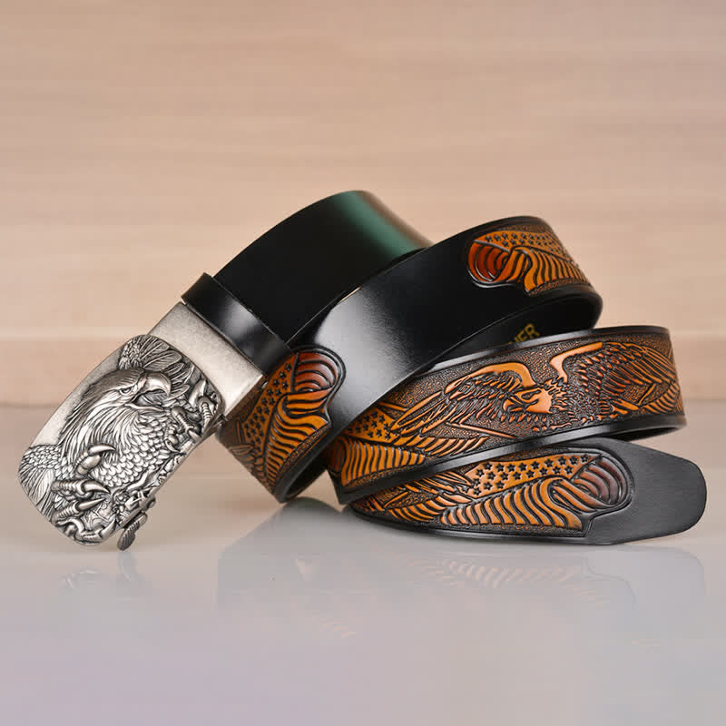Cinturón de cuero con hebilla automática Mighty Eagle Sharp Claw para hombre
