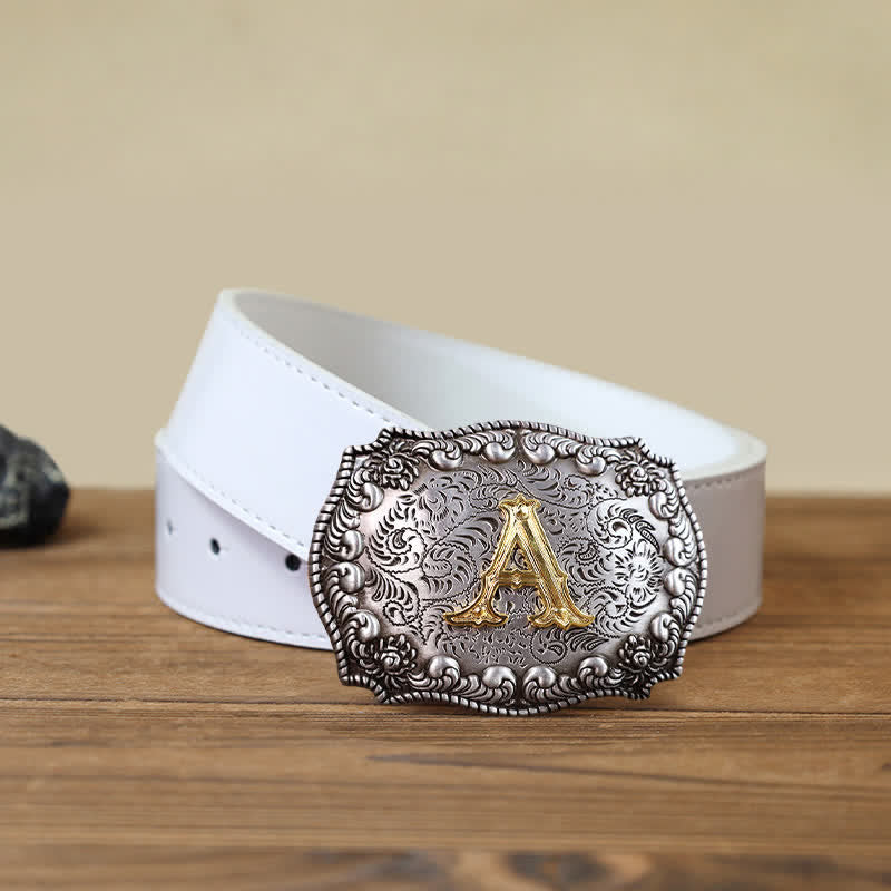 Cinturón de cuero con hebilla con letras iniciales del alfabeto para hombre