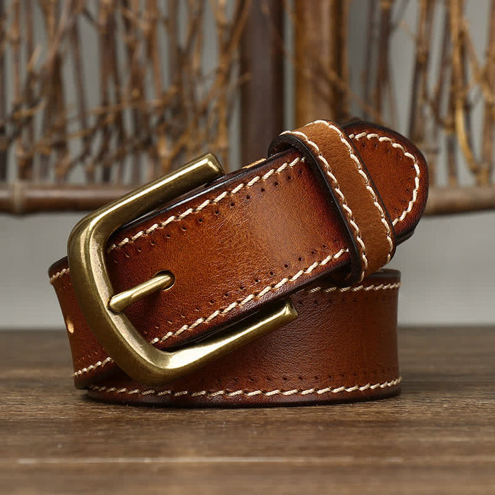 Cinturón de piel de vaca cosido de lujo para hombre