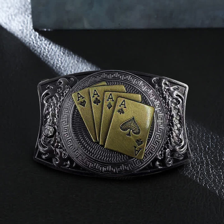 Cinturón de cuero con navaja plegable oculta para hombre, hecho a mano con póker dorado