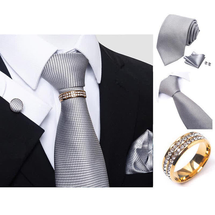 Juego de 4 corbatas de cuadros micro para hombre con anilla para corbata