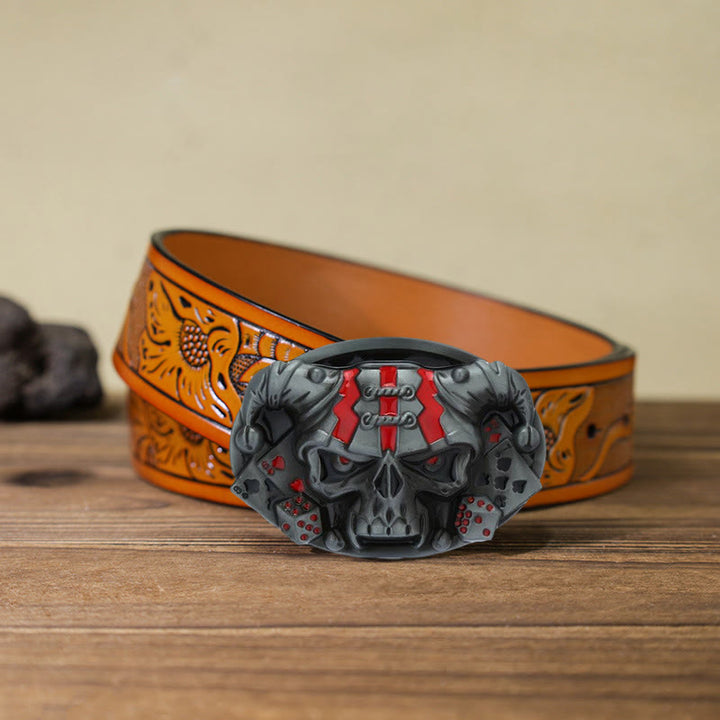Cinturón de cuero con hebilla de payaso y calavera para hombre, hecho a mano