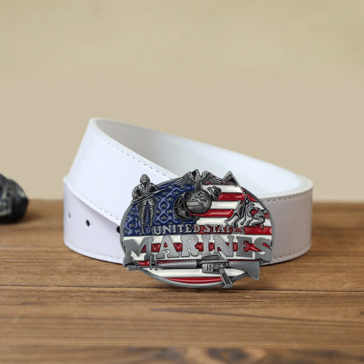 Cinturón de cuero con hebilla de marines estadounidenses para hombre, hecho a mano