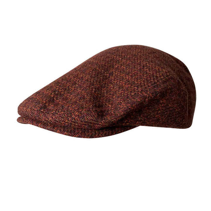 Boina plana de tweed con cuadros en espiga