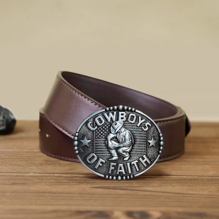 Cinturón de cuero con hebilla Cowboys Of Faith para hombre, hecho a mano
