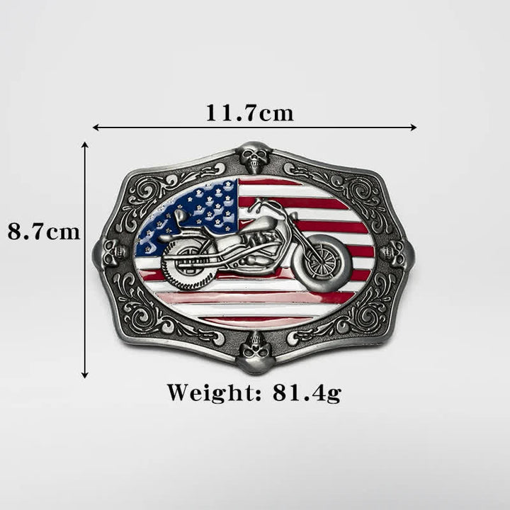 Cinturón de cuero con calavera y bandera estadounidense para hombre con diseño de motocicleta