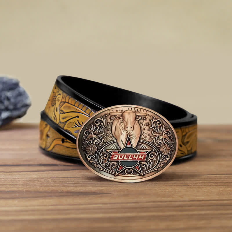 Cinturón de cuero con hebilla para hombre, con portacervezas creativo, hecho a mano, con forma de toro furioso