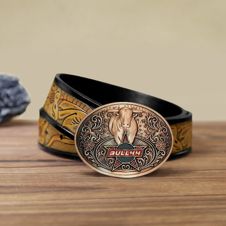Cinturón de cuero con hebilla para hombre, con portacervezas creativo, hecho a mano, con forma de toro furioso