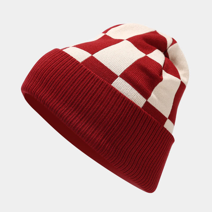 Conjunto de 3 guantes y gorro unisex a cuadros con bufanda