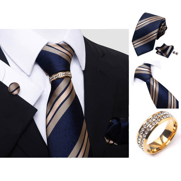 Juego de 4 corbatas a rayas para hombre con anilla para corbata