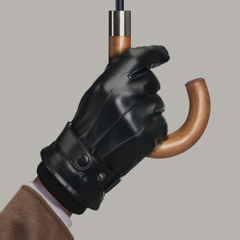 Guantes de cuero sintético resistentes al agua y con pantalla táctil para hombre