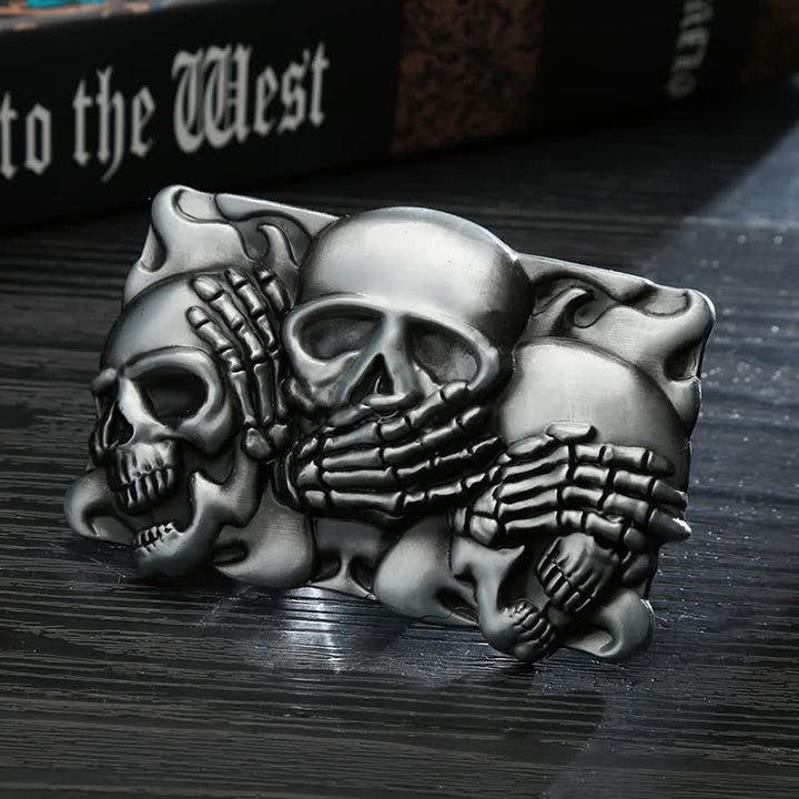 Cinturón de cuero con hebilla de calavera de risa horrible para hombre hecho a mano