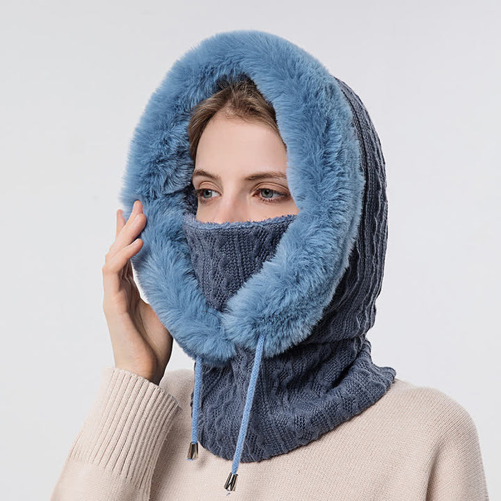 Gorro de punto con capucha y mascarilla de color caramelo para mujer