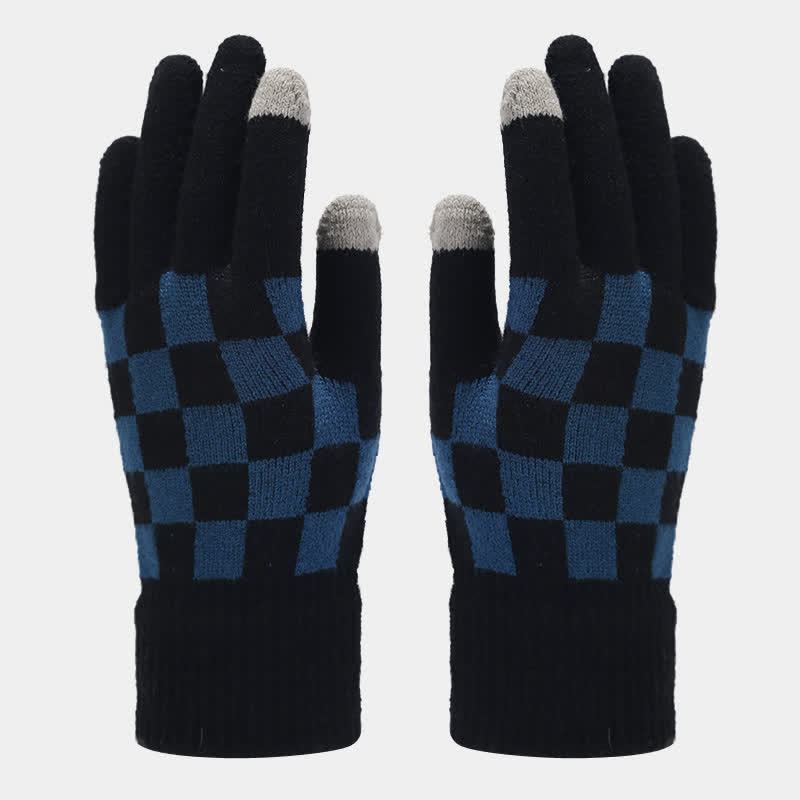 Conjunto de 3 guantes y gorro unisex a cuadros con bufanda