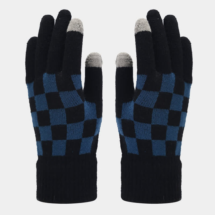 Conjunto de 3 guantes y gorro unisex a cuadros con bufanda