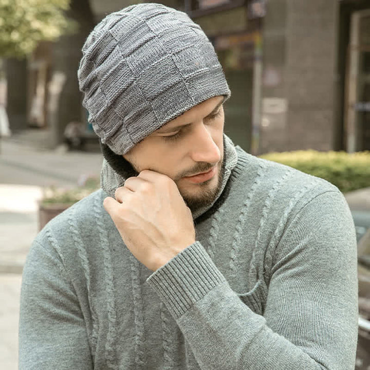Conjunto de gorro y bufanda de punto a cuadros para invierno
