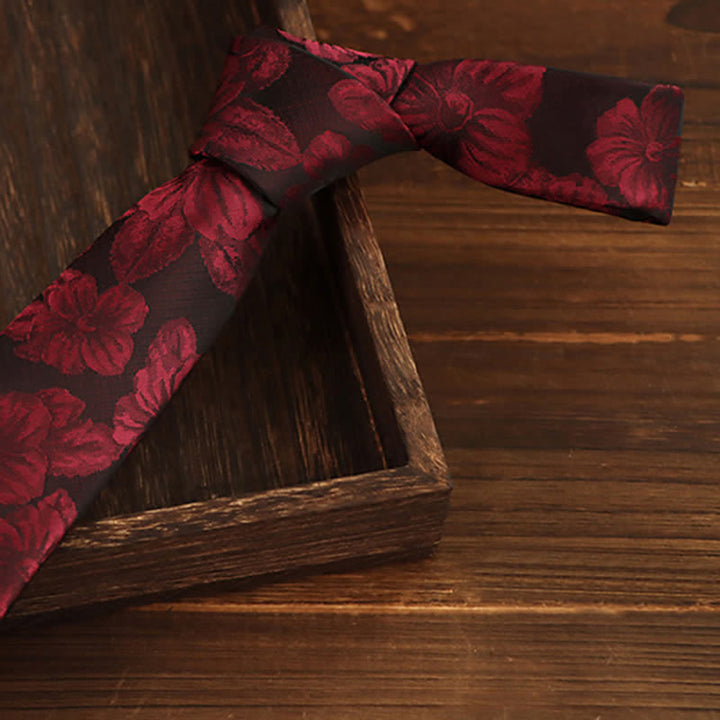Conjunto de 2 corbatas florales burdeos para hombre