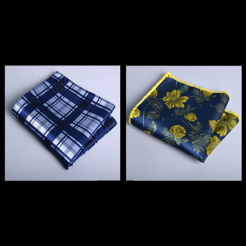 Caja de regalo con 8 pajaritas de moda con hojas de color azul real y amarillo y flores.