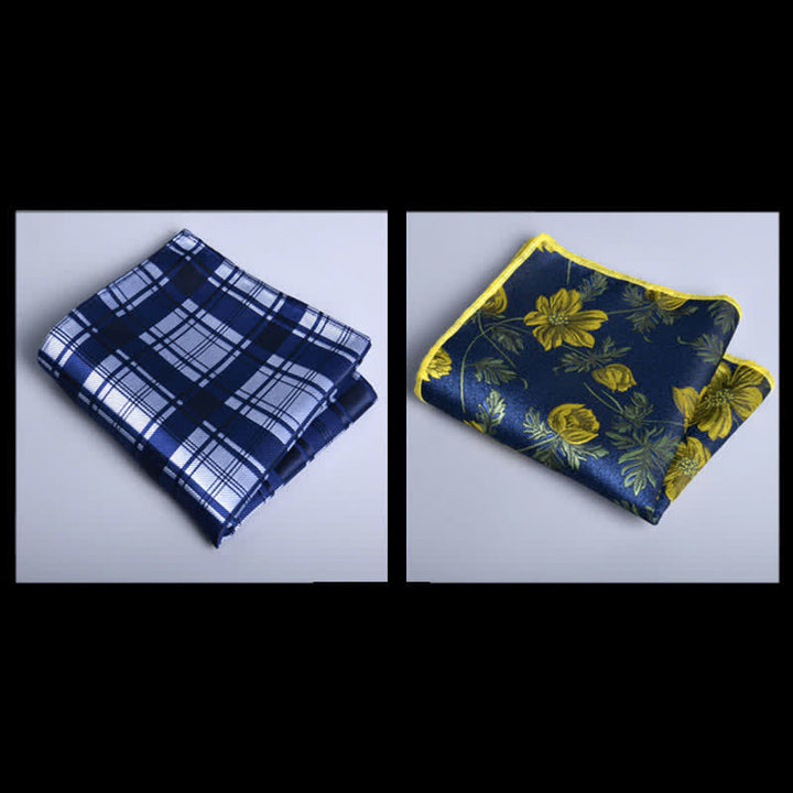 Caja de regalo con 8 pajaritas de moda con hojas de color azul real y amarillo y flores.