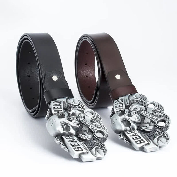 Cinturón de cuero estilo punk con diseño de calavera para hombre