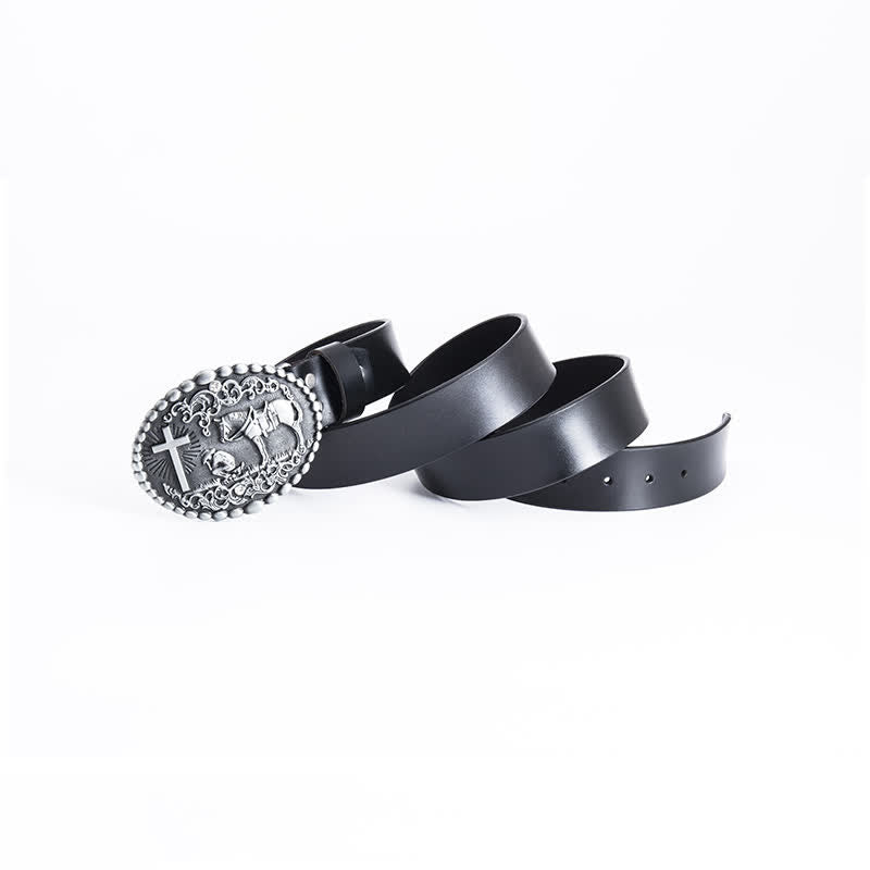 Cinturón de cuero con cruz de corcel para oración arrodillada para hombre