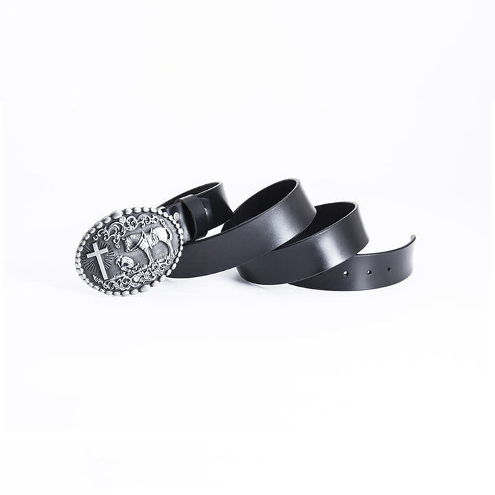 Cinturón de cuero con cruz de corcel para oración arrodillada para hombre