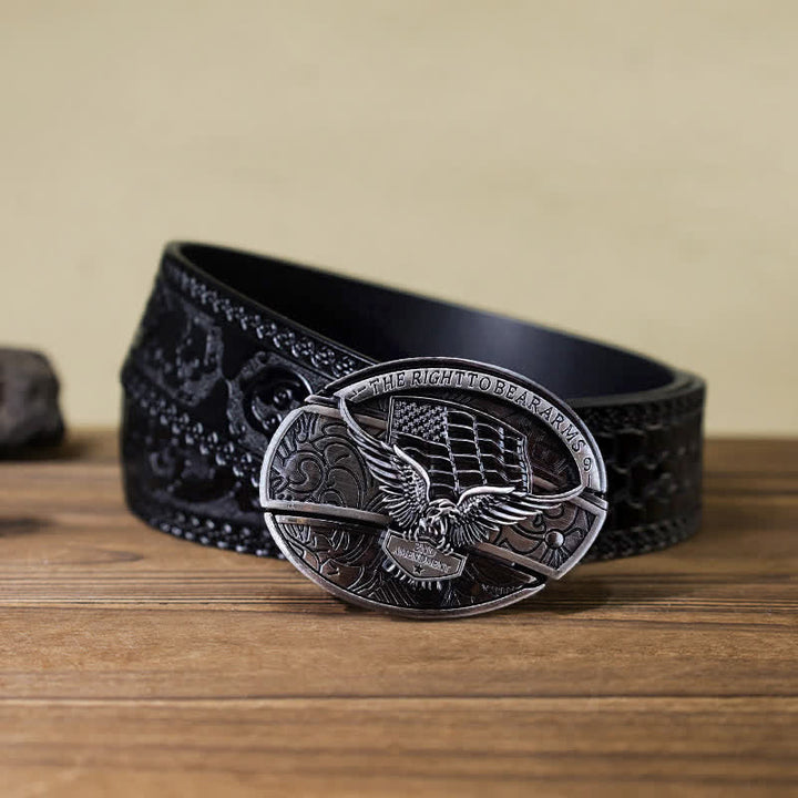Cinturón de cuero con cuchillo plegable oculto con bandera de EE. UU. y águila para hombre