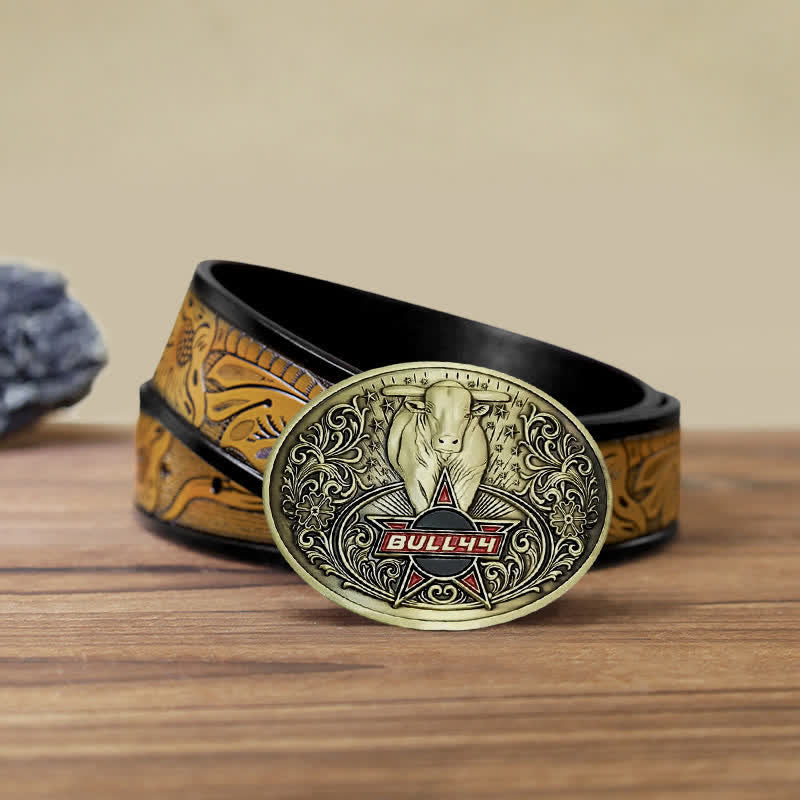 Cinturón de cuero con hebilla para hombre, con portacervezas creativo, hecho a mano, con forma de toro furioso