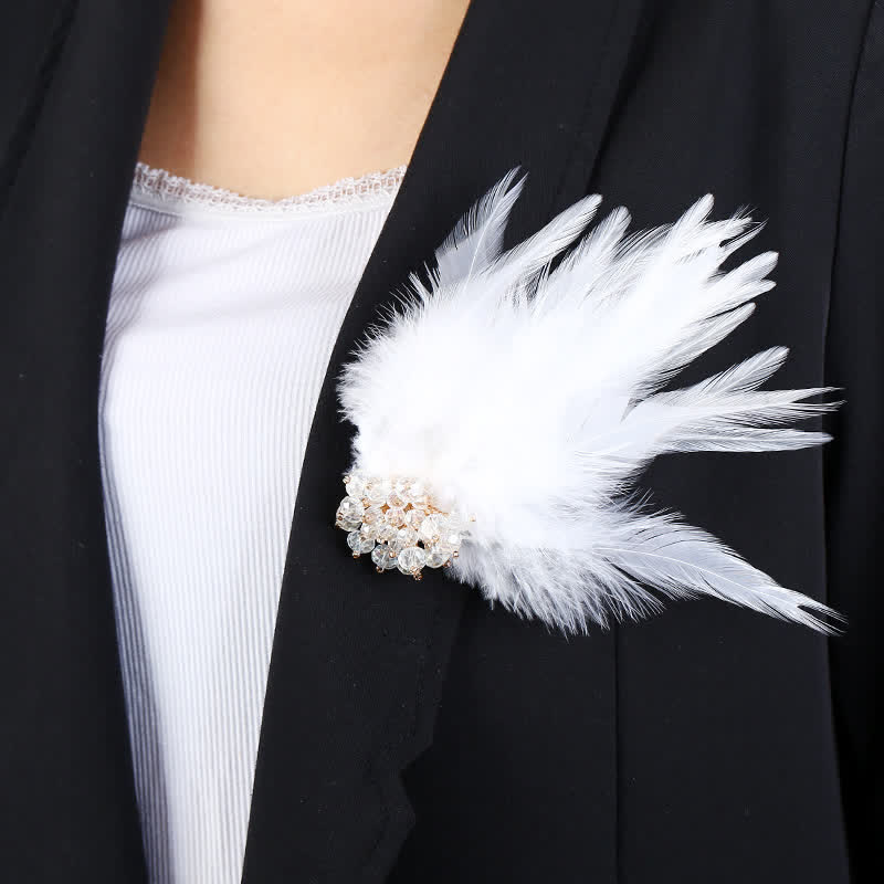 Broche de plumas de copo de nieve con forma de rama de cristal de lujo para mujer