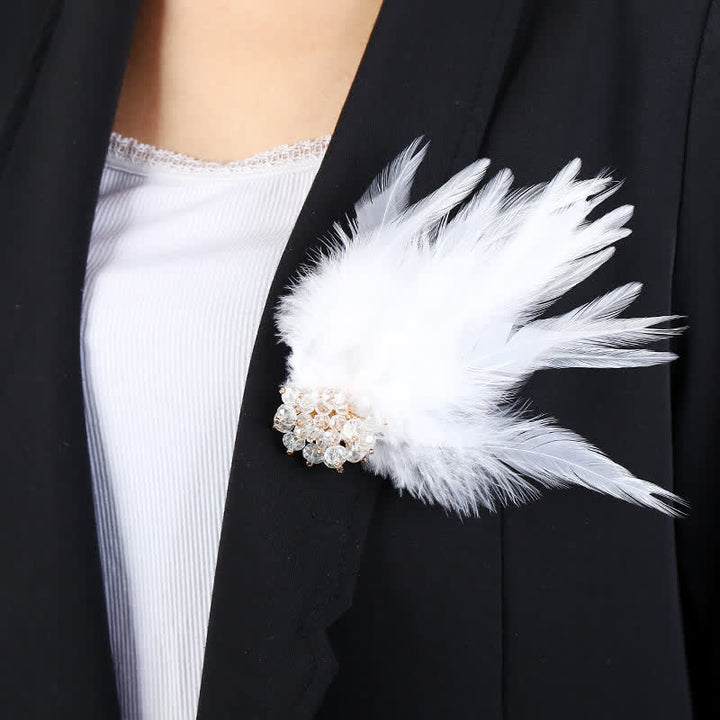 Broche de plumas de copo de nieve con forma de rama de cristal de lujo para mujer