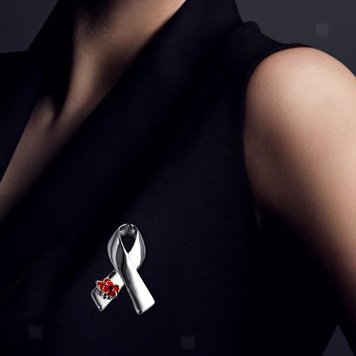 Broche unisex con forma de amapola con lazo para concienciar sobre enfermedades