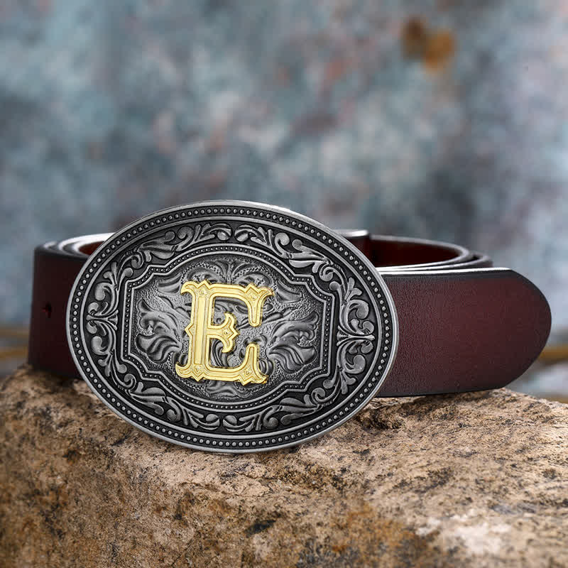 Cinturón de cuero unisex con hebilla y relieve de letras iniciales de hip hop, ideal para hacer uno mismo