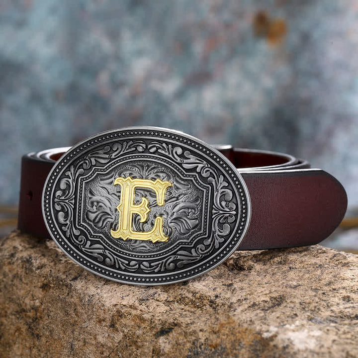 Cinturón de cuero unisex con hebilla y relieve de letras iniciales de hip hop, ideal para hacer uno mismo