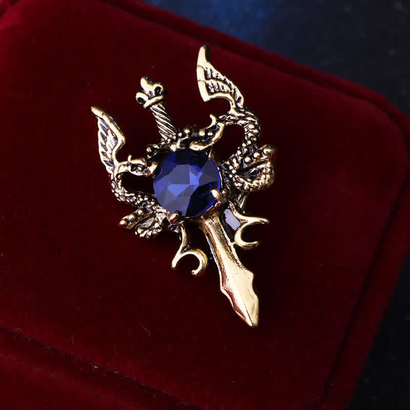 Broche de espada de dragón con gema retro para hombre