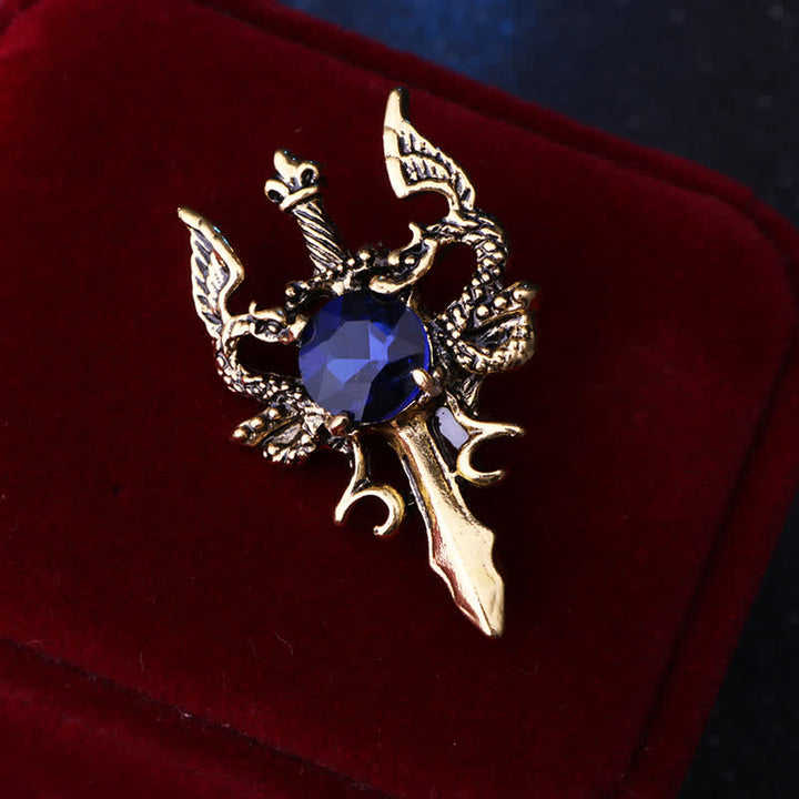 Broche de espada de dragón con gema retro para hombre