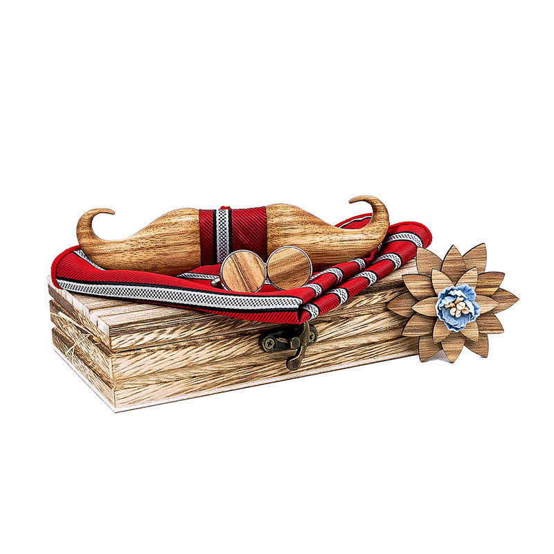Juego de 4 pajaritas de madera con bigote Burlywood para hombre