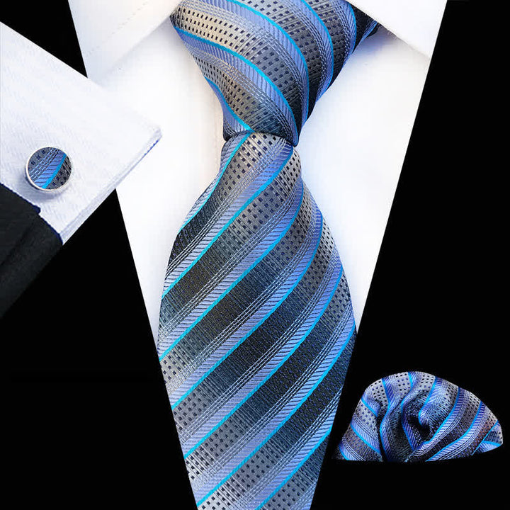 Conjunto de 3 corbatas modernas de rayas azules y grises para hombre
