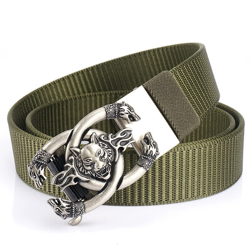 Cinturón de nailon con diseño de lobos feroces en llamas para hombre