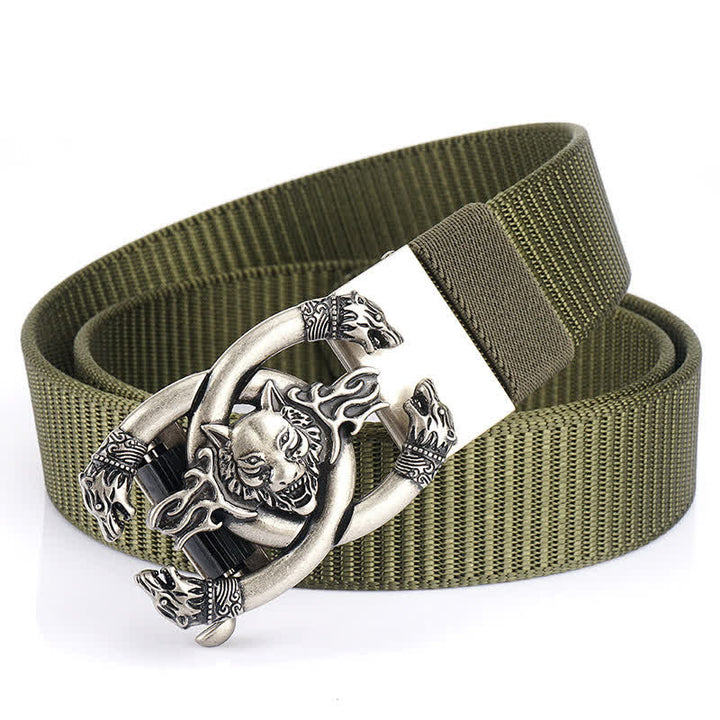 Cinturón de nailon con diseño de lobos feroces en llamas para hombre