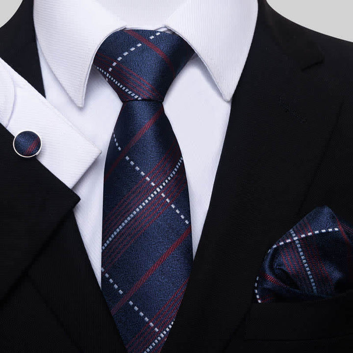 Conjunto de 3 corbatas a cuadros en azul marino oscuro y rojo para hombre 