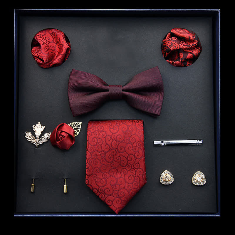 Caja de regalo con 8 pajaritas clásicas de negocios para hombre color burdeos - borgoña - image 0