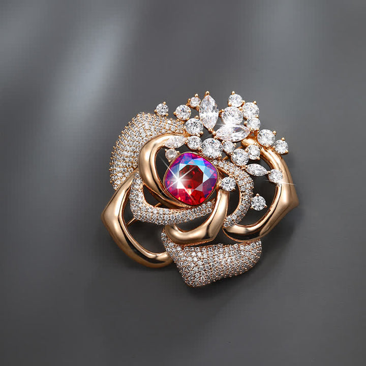 Broche de rosa floreciente brillante para mujer