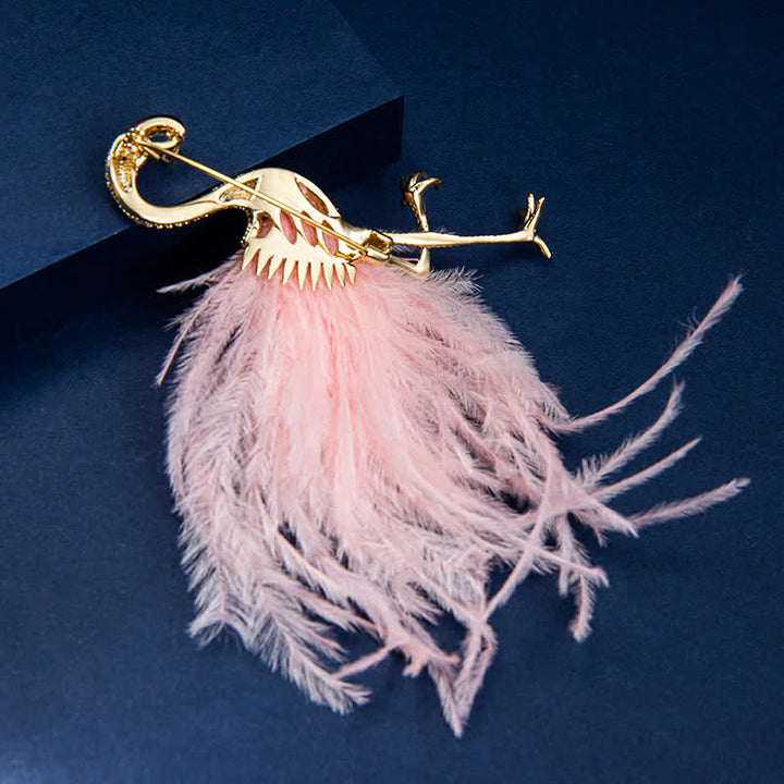 Broche de plumas de circonita y flamenco brillante