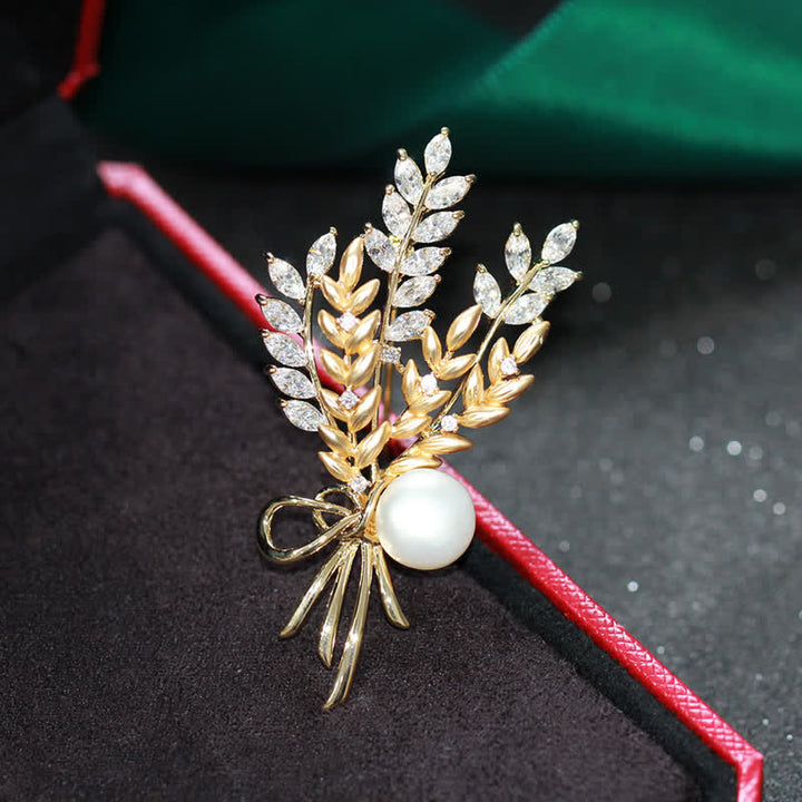 Broche de trigo con circonitas y perlas deslumbrantes para mujer