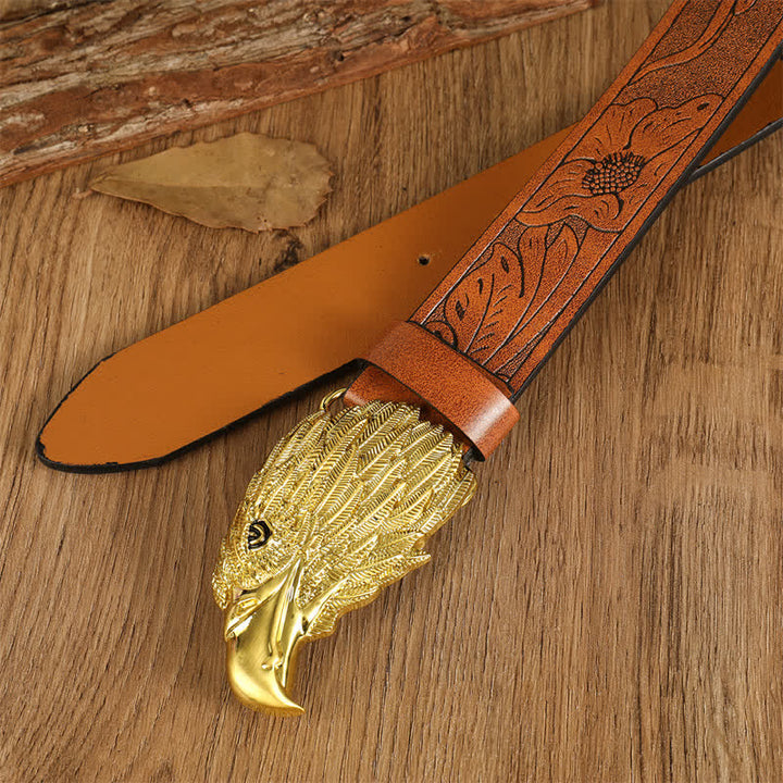Cinturón de cuero estilo occidental con cabeza de águila y buitre realista para hombre