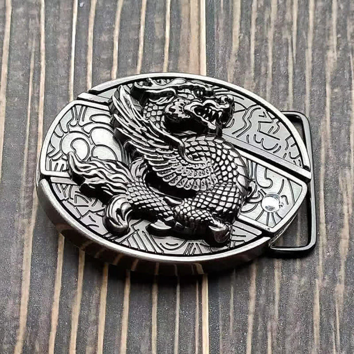 Cinturón de cuero con cuchillo plegable oculto de dragón volador para hombre
